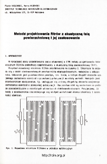 Metoda projektowania filtrów z akustyczną falą powierzchniową i jej zastosowanie = A method for surface acoustic wave filter design and its application
