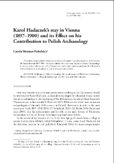 Karol Hadaczek&rsquo;s stay in Vienna (1897&ndash;1900) and its Effect on his Contribution to Polish Archaeology