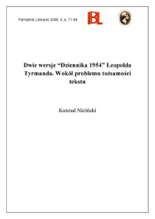 Dwie wersje &bdquo;Dziennika 1954&rdquo; Leopolda Tyrmanda. Wok&oacute;ł problemu tożsamości tekstu