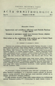 Spostrzeżenia nad ornitofauną p&oacute;łnocnej części Beskidu Śląskiego w zimie 1956/57 = Materialy po ornitofaune severnoj časti Silezskogo Beskida, sobrannye zimoj 1956/57 = Observations on the ornithofauna of the northern part of Beskid Śląski Mts. in the winter 1956/57