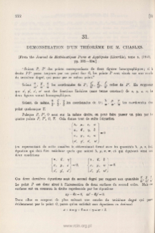 D&eacute;monstration d'un Th&eacute;or&egrave;me de M. Chasles