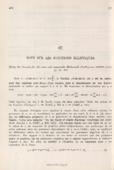 Note sur les Fonctions Elliptiques