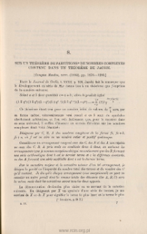 Sur un th&eacute;or&egrave;me de partitions de nombres complexes contenu dans un th&eacute;or&egrave;me de Jacobi