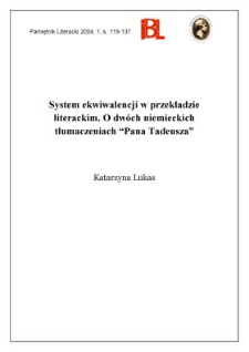 System ekwiwalencji w przekładzie literackim. O dwóch niemieckich tłumaczeniach "Pana Tadeusza"