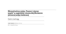 Niewysłowiona wojna. Trauma i „kryzys języka” w angielskiej i niemieckiej literaturze pierwszej wojny światowej