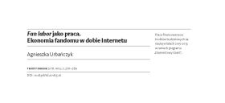Fan labor jako praca. Ekonomia fandomu w dobie Internetu