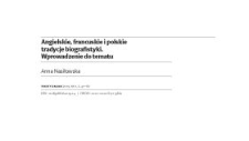 Angielskie, francuskie i polskie tradycje biografistyki. Wprowadzenie do tematu