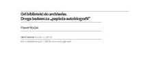 Od biblioteki do archiw&oacute;w. Droga badawcza &bdquo;papieża autobiografii&rdquo;