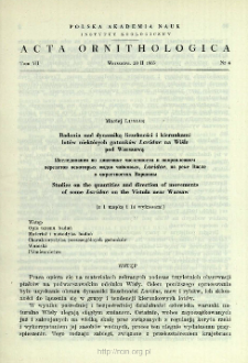 Badania nad dynamiką liczebności i kierunkami lotów niektórych gatunków Laridae na Wiśle pod Warszawą