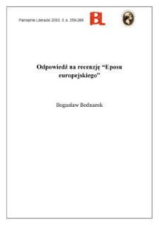 Odpowiedź na recenzję "Eposu europejskiego"