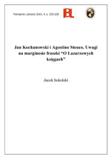 Jan Kochanowski i Agostino Steuco : uwagi na marginesie fraszki "O Łazarzowych księgach"