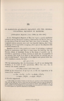 On Hamilton's quadratic equation and the general unilateral equation in matrices