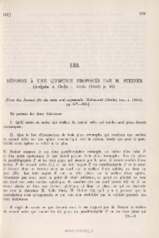 R&eacute;ponse &agrave; une Question propos&eacute;e par M. Steiner
