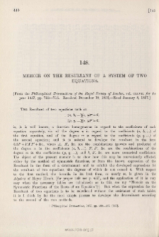 A Memoir on the Resultant of a System of two Equations