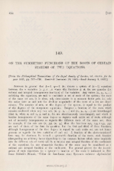 On the Symmetric Functions of the Roots of certain Systems of two Equations