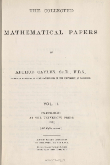 Cayley Arthur, 1889, The collected mathematical papers of Arthur Cayley. Vol. 2, Spis treści i dodatki