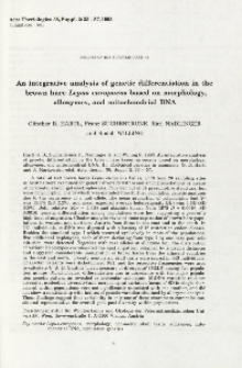 Studies on the European hare. 47. An integrative analysis of genetic differentiation in the brown hare Lepus europaeus based on morphology, allozymes, and mitochondrial DNA