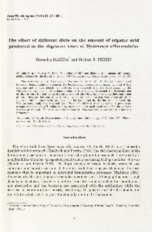 The effect of different diets on the amount of organic acid produced in the digestive tract of Mystromys albicaudatus