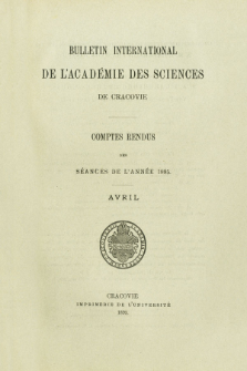 Bulletin International de L' Acad&eacute;mie des Sciences de Cracovie : comptes rendus