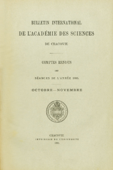 Bulletin International de L' Académie des Sciences de Cracovie : comptes rendus