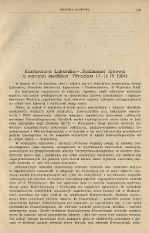 Konferencja Łąkarska - "Roślinność łąkowa a warunki siedliska" (Wrocław 17-18 IV 1964)