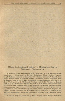 Udział hydrobiologii polskiej w Międzynarodowym Programie Biologicznym