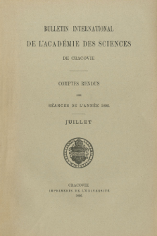 Bulletin International de L' Acad&eacute;mie des Sciences de Cracovie : comptes rendus