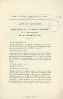 Liste suppl&eacute;mentaire des oiseaux recueillis par le Dr Dybowski au Kamtschatka et aux iles Comandores
