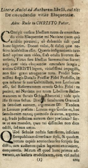 Literae Amici ad Authorem libelli, cui tit.: De emendandis vitiis Eloquentiae