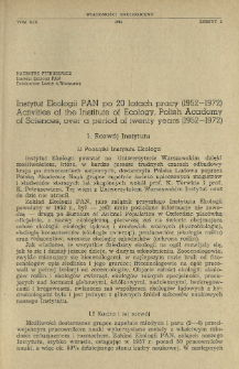 Instytut Ekologii PAN po 20 latach pracy (1952-1972)