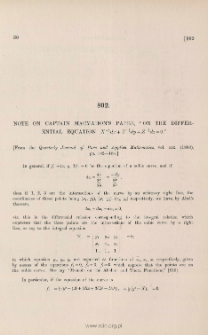Note on Captain MacMahon's paper " On the differential equation X - ⅔ dx+ Y - ⅔ dy+ Z- ⅔ dz=0 "