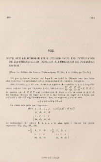 Note sur le mémoire de M. Picard "Sur les intégrales de différentielles totales algébriques de première espèce
