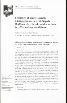 Efficiency of direct somatic embryogenesis in Arabidopsis thaliana (L.) Heynh. under various in vitro culture conditions