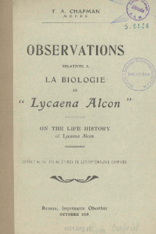 On the life history of Lycaena Alcon, F.