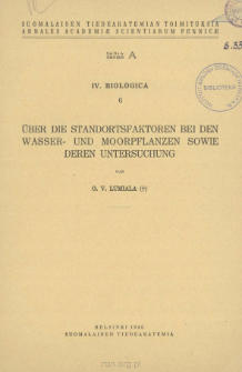 &Uuml;ber die standortsfaktoren bei den wasser- und moorpflanzen sowie deren untersuchung