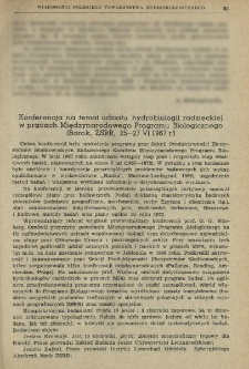 Konferencja na temat udziału hydrobiologii radzieckiej w pracach Międzynarodowego Programu Biologicznego (Borok, ZSRR, 25-27 VI 1967 r.)