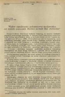 Wpływ zasobności pokarmowej środowiska na rozw&oacute;j populacji Myrmica laevinodis Nyl. (Formicidae)