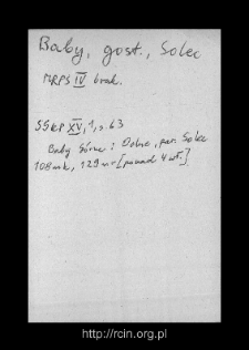 Baby G&oacute;rne. Files of Gostynin district in the Middle Ages. Files of Historico-Geographical Dictionary of Masovia in the Middle Ages