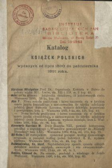 Katalog książek polskich wydanych od lipca 1890 do października 1891 roku.