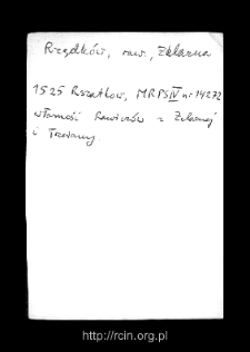 Rzędk&oacute;w. Files of Rawa Mazowiecka district in the Middle Ages. Files of Historico-Geographical Dictionary of Masovia in the Middle Ages
