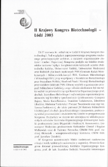 II Krajowy Kongres Biotechnologii - Łódź 2003