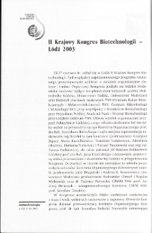 II Krajowy Kongres Biotechnologii - Ł&oacute;dź 2003