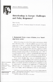 Biotechnology in Europe: Challengesand Policy Responses