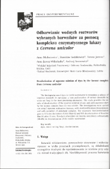 Decolorization of aqueous solution of dyes by the laccase complex from Cerrena unicolor