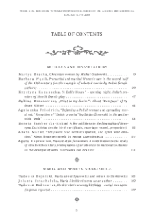Wiek XIX, Rok XII (LIV) 2019, Table of contents