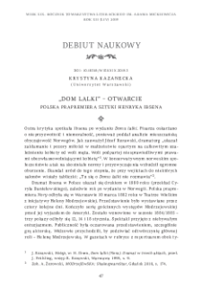 &bdquo;Dom lalki&rdquo; &ndash; otwarcie. Polska prapremiera sztuki Henryka Ibsena