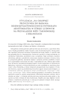 Stylizacja &bdquo;na chłopkę&rdquo;. Przyczynek do badania dziewiętnastowiecznych fotografii arystokratek w stroju ludowym na przykładzie R&oacute;ży Tarnowskiej z Branickich