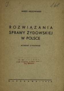Rozwiązania sprawy żydowskiej w Polsce : rozmowy z politykami