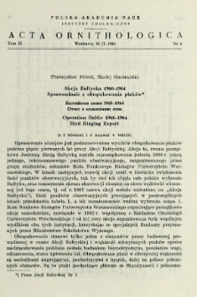 Akcja Bałtycka 1960-1964 : sprawozdanie z obrączkowania ptaków