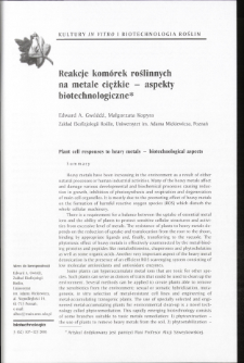 Plant celi responses to heavy metals - biotechnological aspects